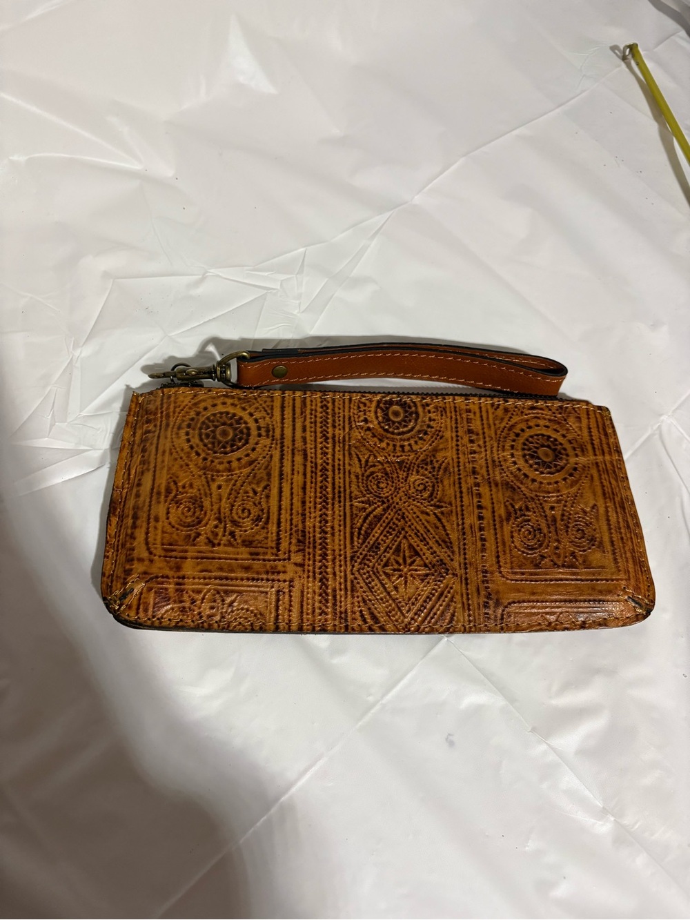 Patricia Nash Embossed Leather Wristlet Clutch in Brown